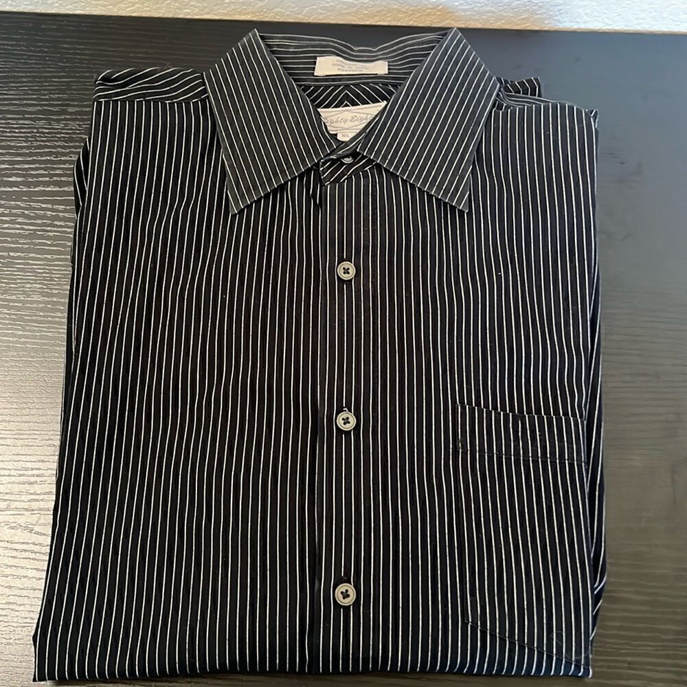 Eighty Eight Men's Long Sleeve Button Down Collared Shirt~Black & White Stripes